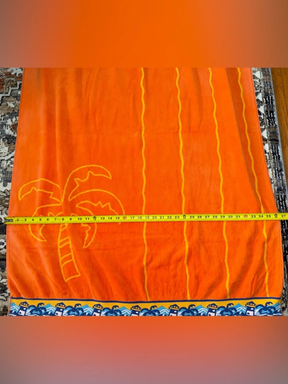 Vintage 90s Summer by Buettner Beach Towel Orange Palm Tree Lighthouse